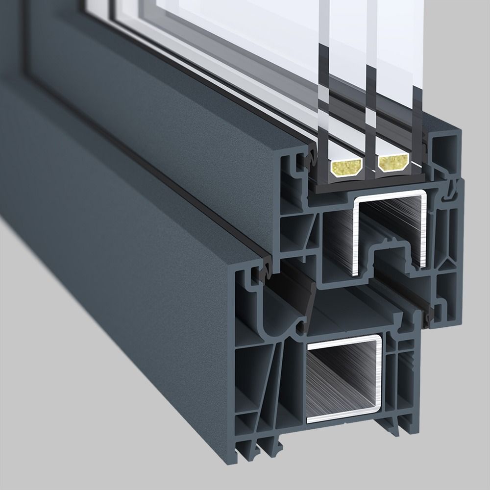 Cross section of an anthracite uPVC window profile